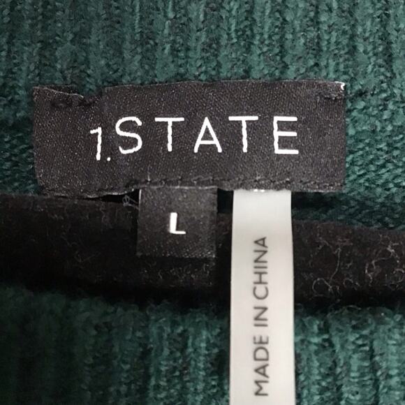 1.State Women’s Sweater Large Green Fringe Sleeve Textured Knit Pullover NWOT - Picture 6 of 12